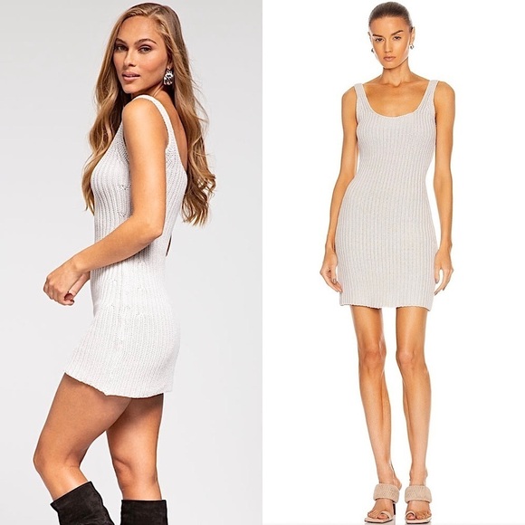 RTA 90s Grey Cotton Knit Sleeveless Scoop Neck Shift Mini Sweater Slip Dress L - Picture 1 of 5